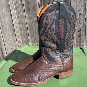 Lucchese Full Quill Ostrich Leather Cowboy Boots Square Toe Mens 9 Brown Western